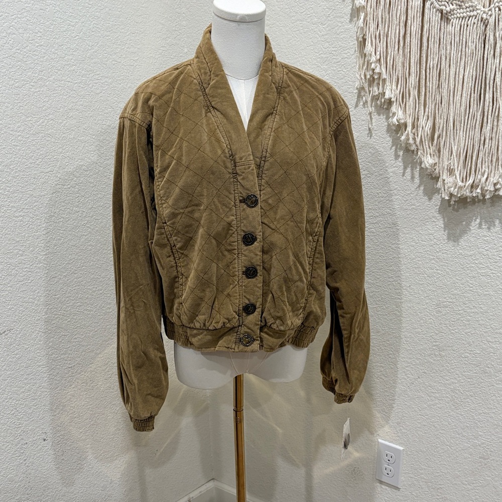 Free People Quilted Tan Bomber Jacket